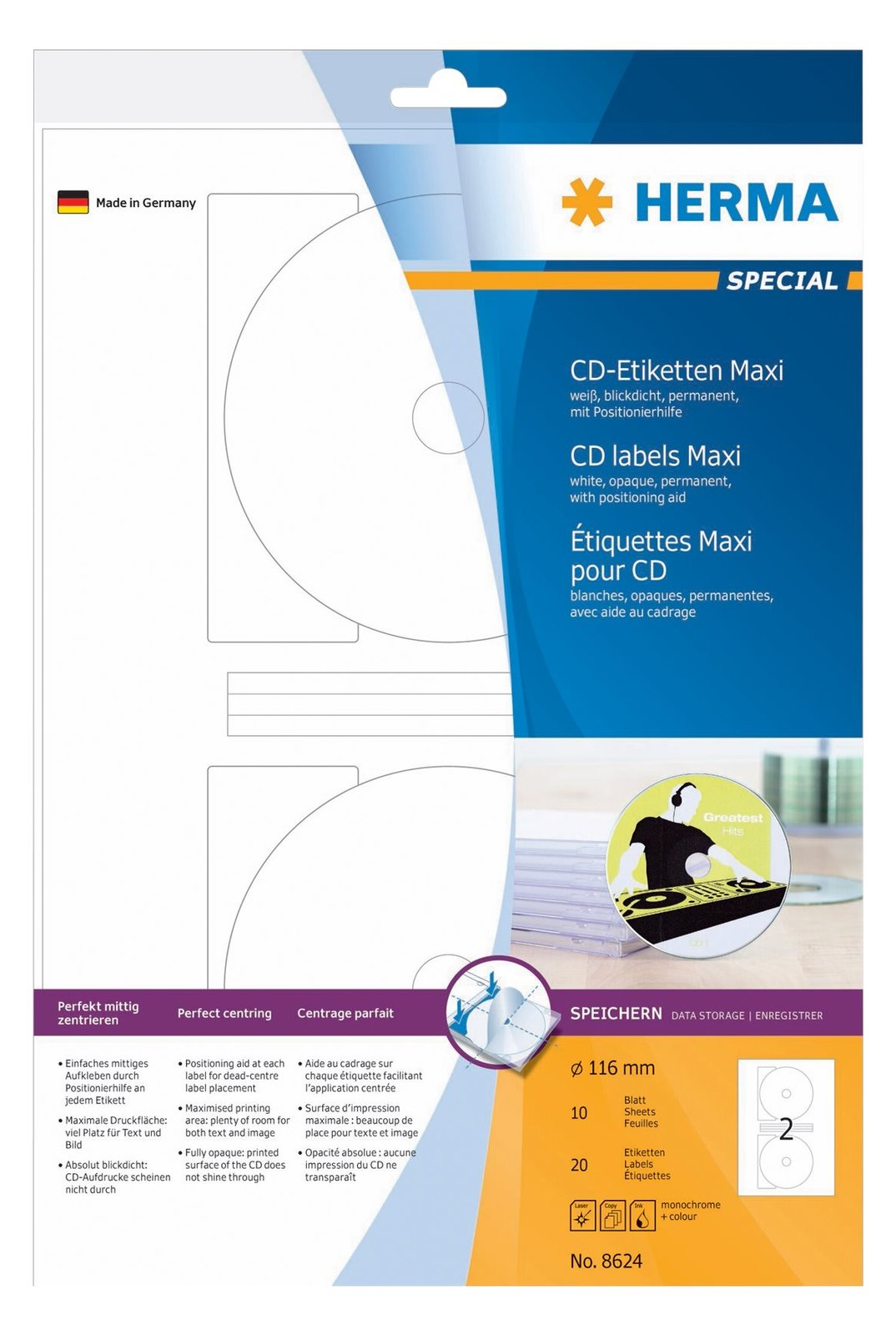 HERMA Special Maxi - Papier - matt - permanent selbstklebend - weiß - 116 mm rund 20 Etikett(en) (10 Bogen x 2)