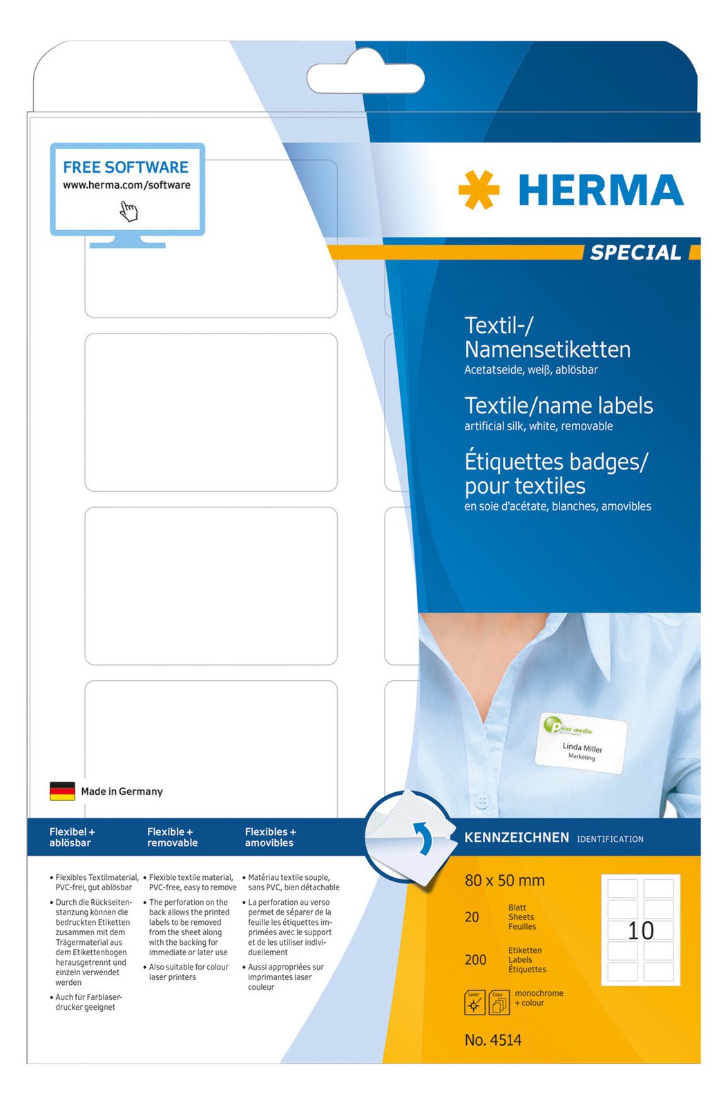 HERMA Special Name/textile - Acetatseide - selbstklebend, entfernbarer Klebstoff - weiß - 199.6 x 143.5 mm 40 Etiketten