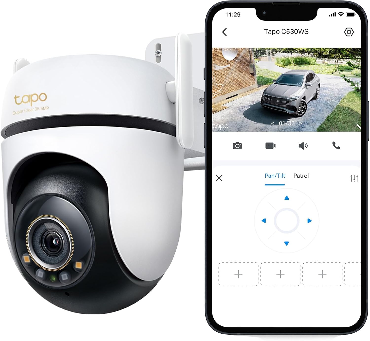 Tapo C530WS 360° Überwachungskamera Außen, 3K 5MP, Starlight Farbe Nachtsicht, KI-Erkennung, Bewegungsverfolgung, WLAN oder Ethernet, microSD-Karte bis zu 512 GB