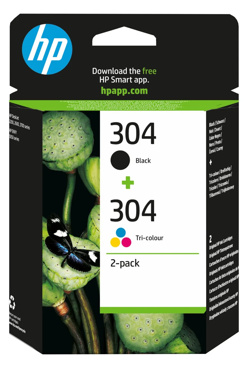 HP 304 - 2er-Pack - Farbe (Cyan, Magenta, Gelb), pigmentiertes Schwarz, Ansicht 2