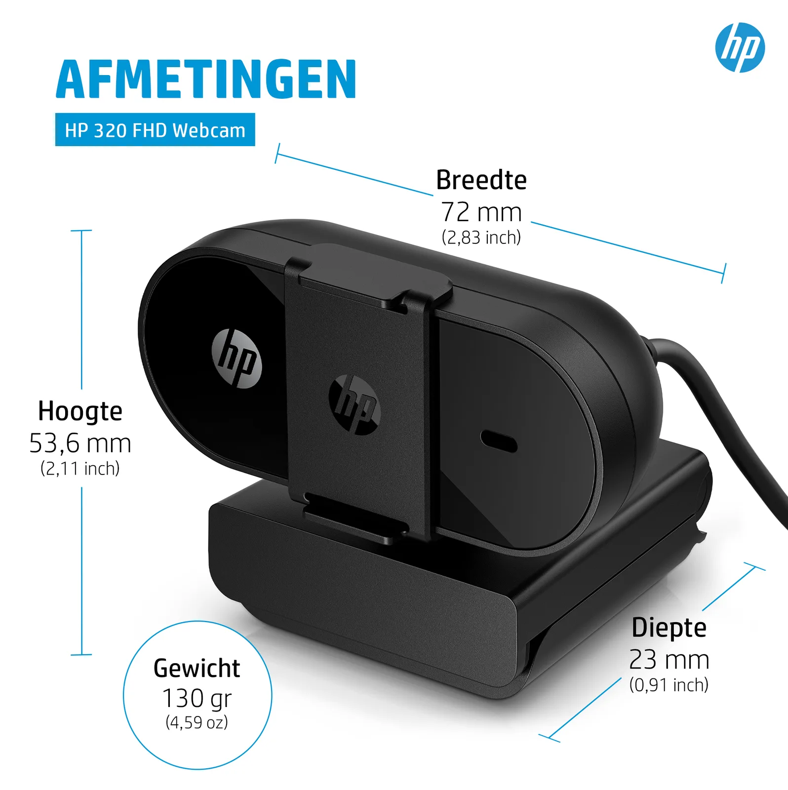 HP 320 - Webcam - Farbe - 1920 x 1080 - USB, Ansicht 2