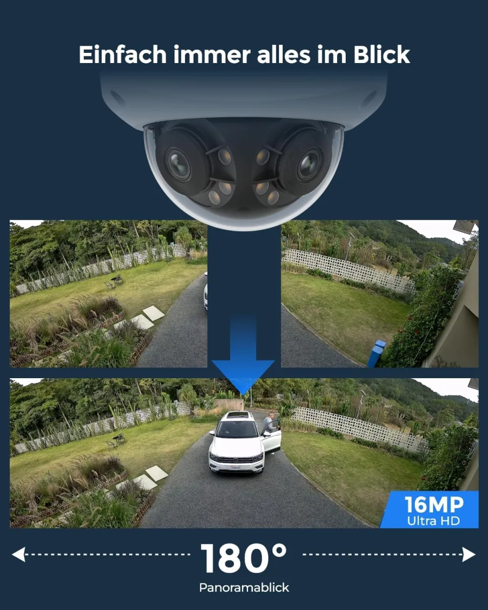 Reolink 16MP UHD 180° Panorama Dual-Objektiv Überwachungskamera, Bewegungsverfolgung, Farbnachtsicht, Spotlight, Smart-Erkennung & Alarme, Zwei-Wege-Audio, IK10 Vandalismussicher, IP67, Duo 3V PoE — Bild 2