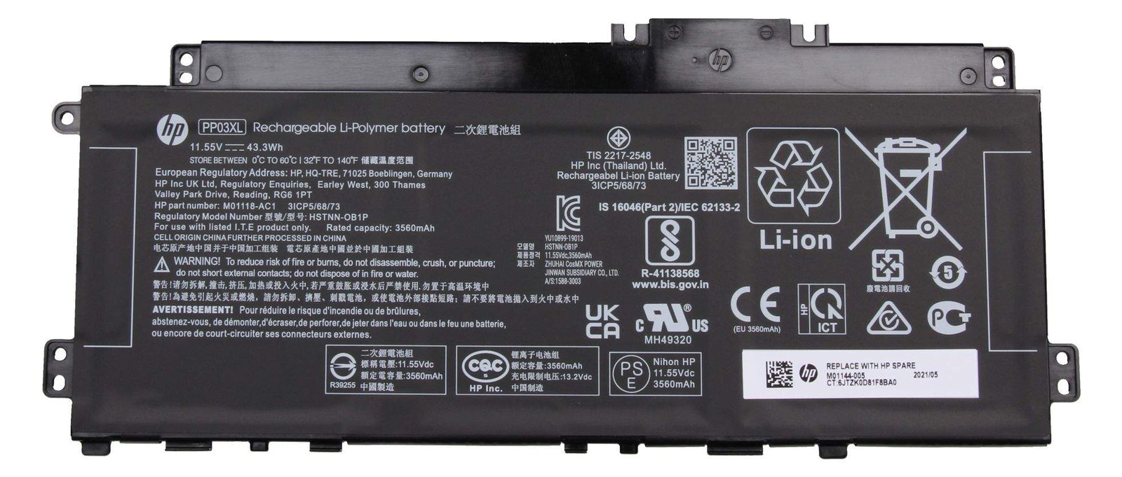 HP M01118-AC1 Akku 43.3Wh Original - Batterie - 3.750 mAh