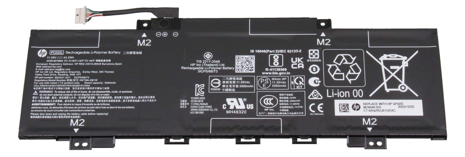 HP PC03043XL Akku 43.3Wh Original - Akku - 3.560 mAh