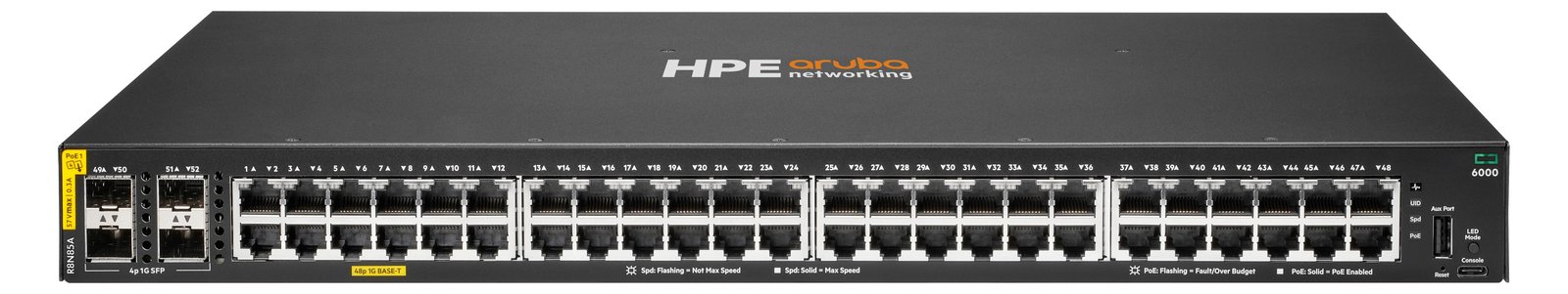 HPE Aruba 6000 48G Class4 PoE 4SFP 370W Switch - Switch - managed - 48 x 10/100/1000 (PoE+)