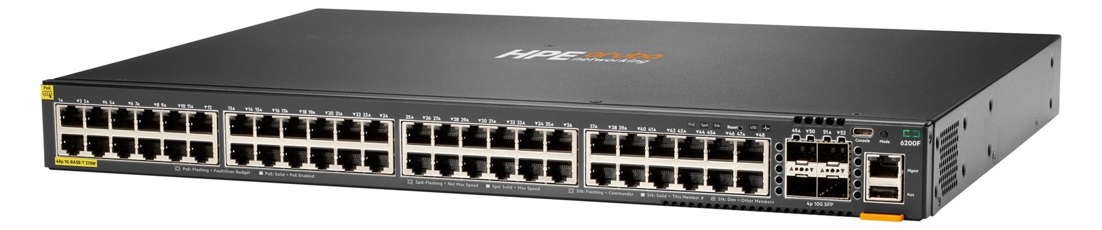 HPE Aruba 6200F 48G Class4 PoE 4SFP+ 370W Switch - Switch - max. Stapelentfernung 10 km - L3 - managed