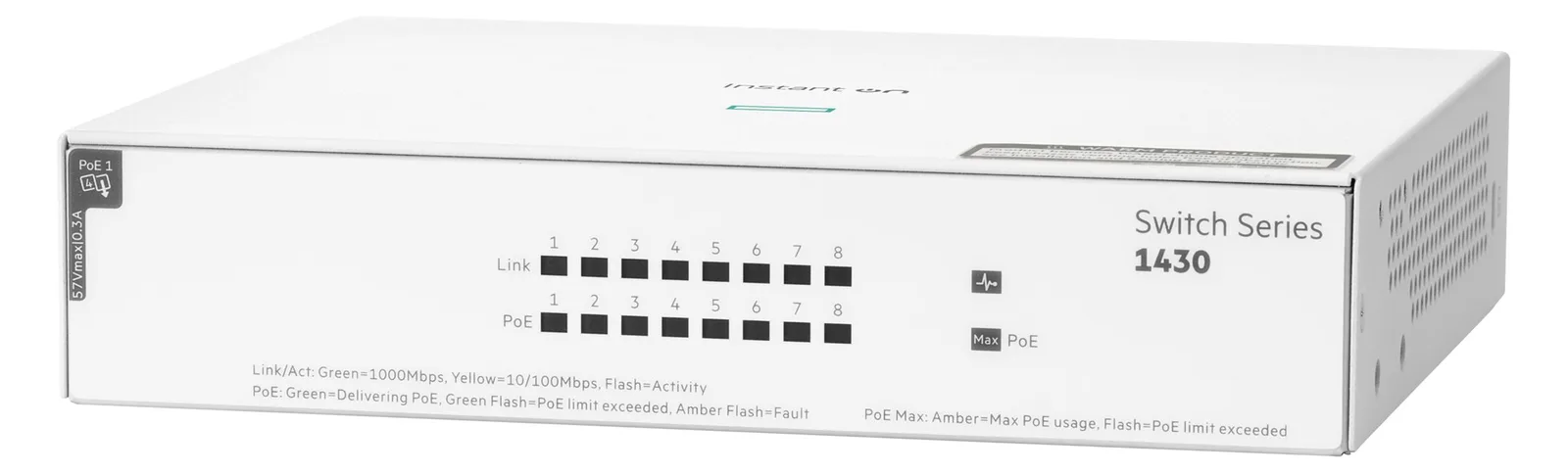 HPE Aruba Instant On 1430 8G Class4 PoE 64W Switch - Switch - unmanaged - 8 x 10/100/1000 (PoE Class 4), Ansicht 2