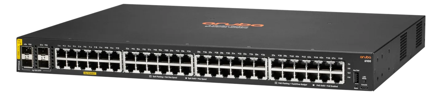 HPE Aruba Networking CX 6100 48G Class4 PoE 4SFP+ 740W Switch - Switch - L3 - managed - 48 x 10/100/1000 (PoE+), Ansicht 4