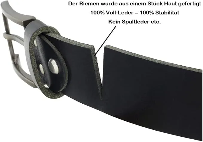 Herren Ledergürtel aus Büffelleder für Männer Jeans Anzug Echtleder Schwarz 38mm breit kürzbar — Bild 5