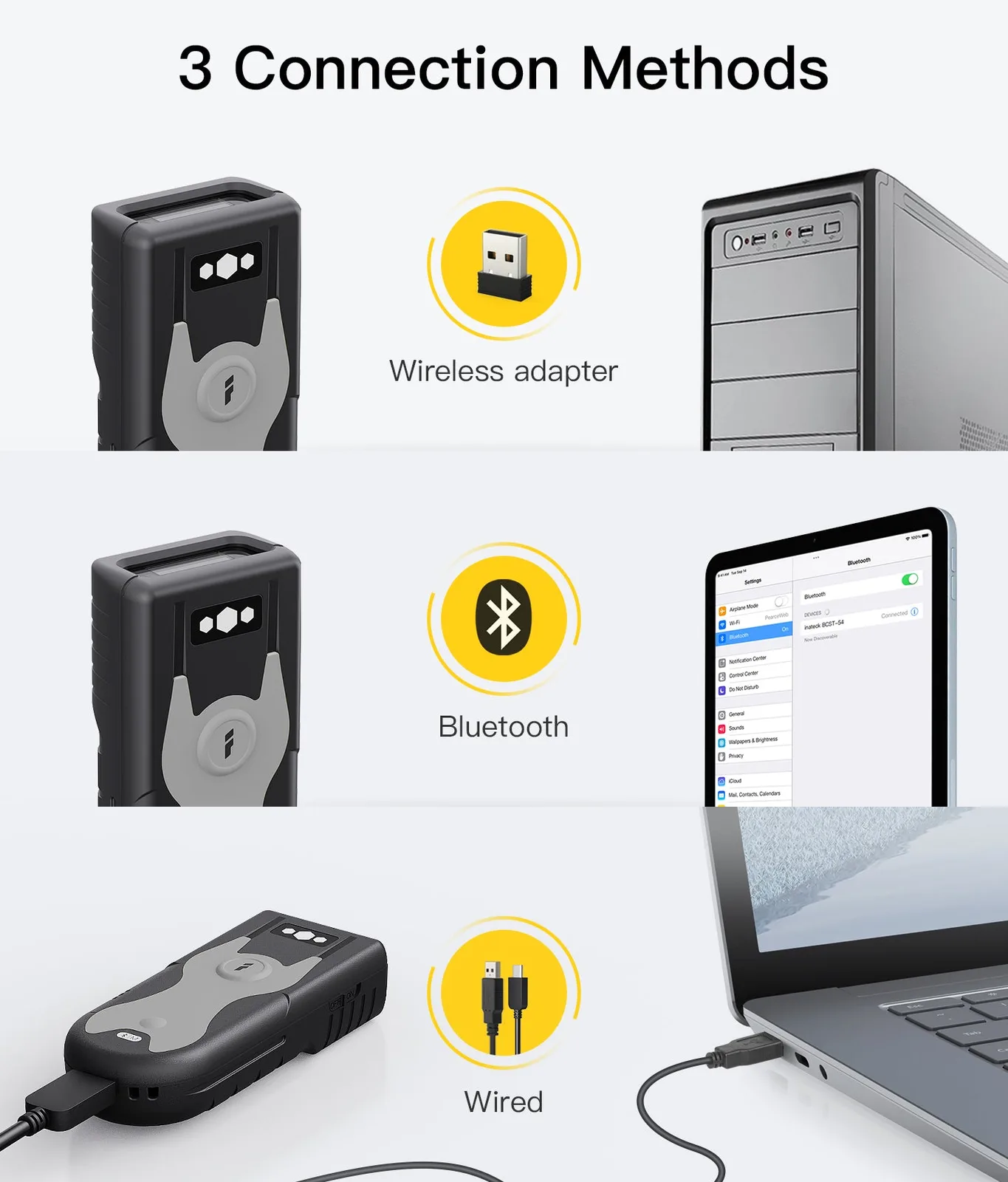 Inateck Barcodescanner 43 gray[BCST-43_gray] - Barcode-Scanner - Bluetooth 5, Ansicht 3