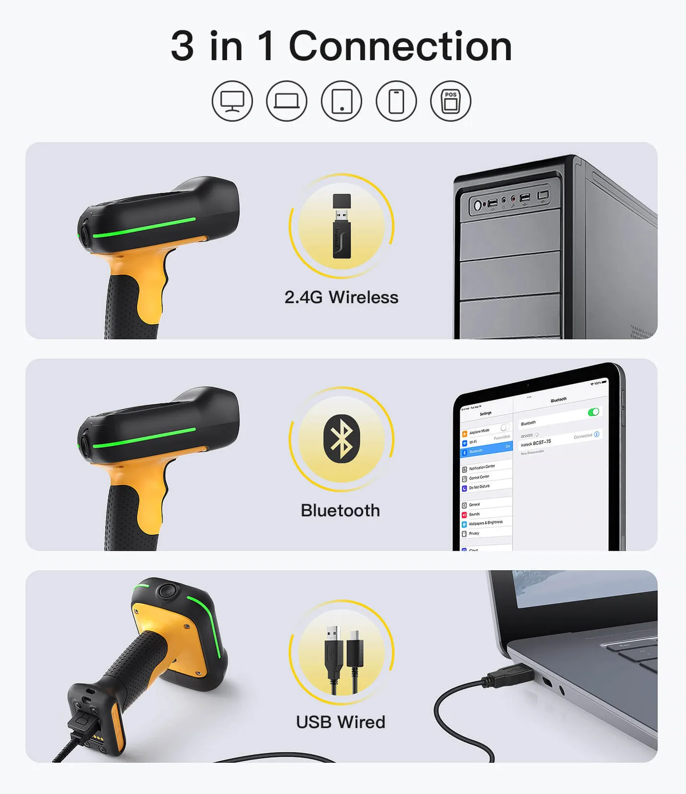 Inateck Barcodescanner 75S black[BCST-75S_black] - Barcode-Scanner, Ansicht 3