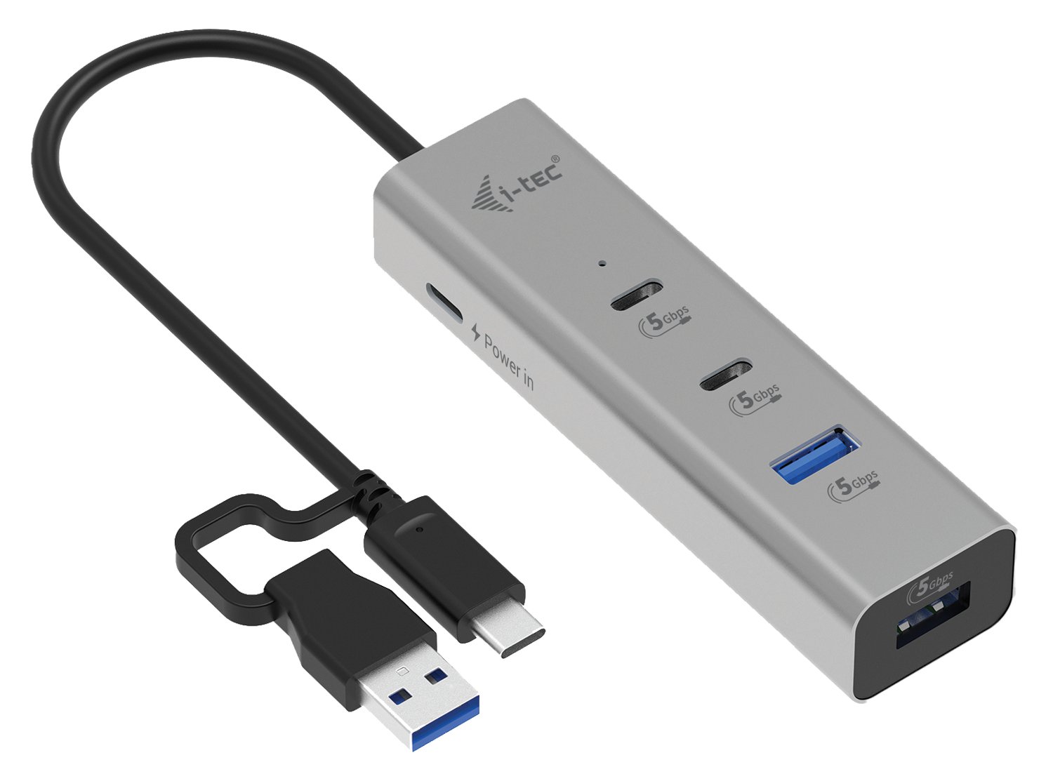 i-tec Hub - universelles Laden, Metall - 2 x USB-C 3.2 Gen 1 + 2 x USB 3.2 Gen 1 + 1 x USB-C (Spannungsversorgung)