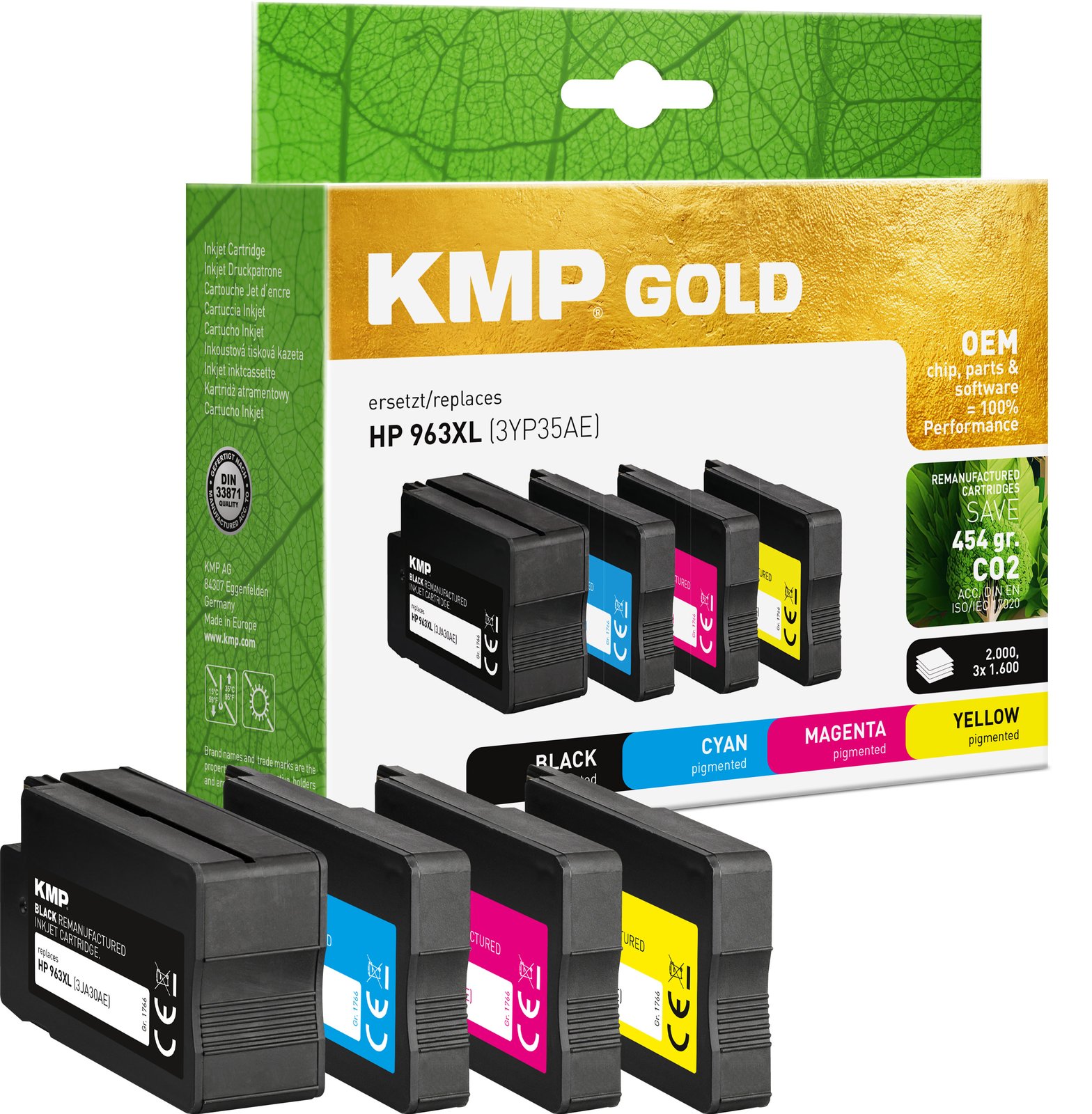 KMP GOLD Patrone HP 963XL 3YP35AE Multipack C/M/Y/B remanufactured - Wiederaufbereitet von LumaTech