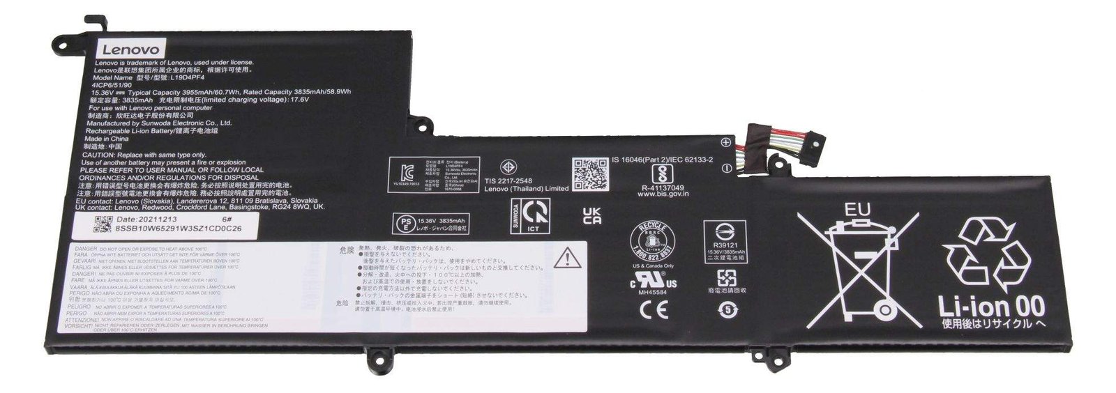 Lenovo CP/B L19C4PF4 15.36V60.7Wh4cel l - Akku - Batterie - 3.950 mAh von LumaTech