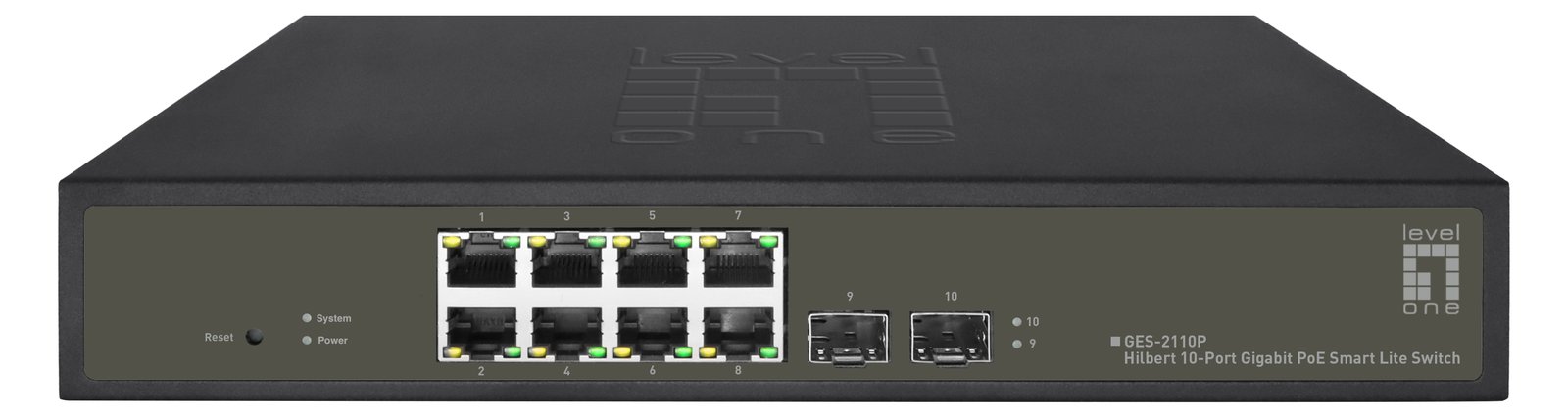 LevelOne Hilbert 10-Port Gigabit PoE Smart Lite Switch - 8 PoE Ausgänge - 2 x Gigabit SFP - 802.3at/af PoE