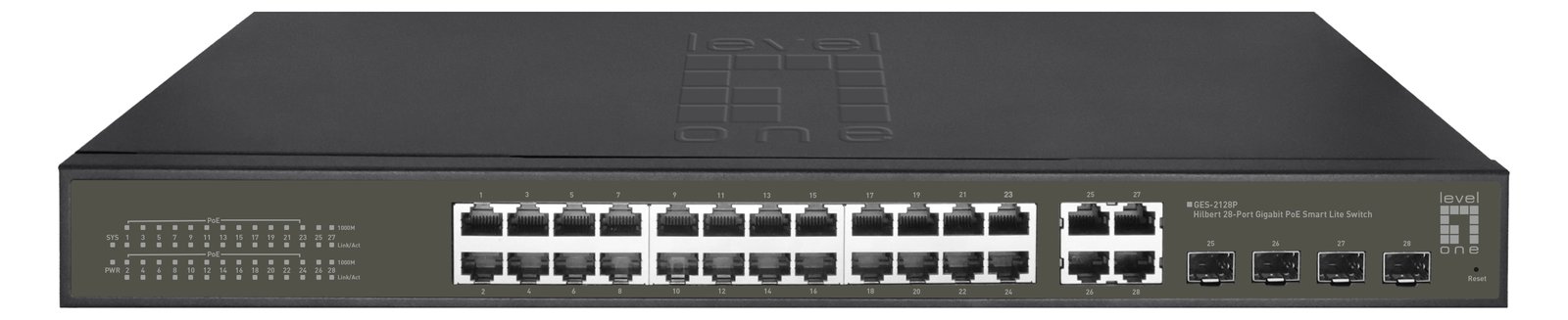 LevelOne Hilbert 28-Port Gigabit PoE Smart Lite Switch - 24 PoE Ausgänge - 4 x Gigabit SFP/RJ45 Combo - 802.3at/af PoE
