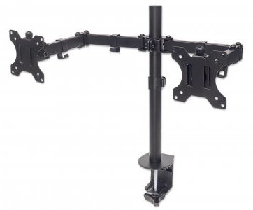 Manhattan TV & Monitor Mount, Desk, Full Motion, 2 Screens, Screen Sizes: 10-27, Black, Clamp Assembly, Dual Screen