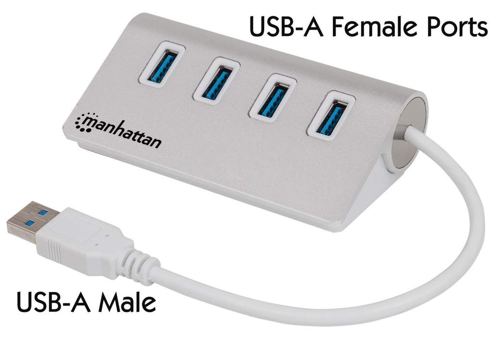 Manhattan USB-A 4-Port Hub, 4x USB-A Ports, 5 Gbps (USB 3.2 Gen1 aka USB 3.0)