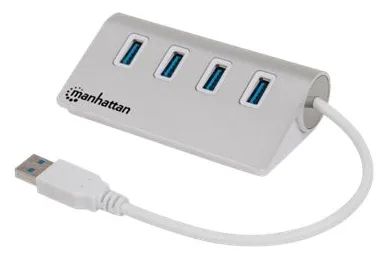 Manhattan USB-A 4-Port Hub, 4x USB-A Ports, 5 Gbps (USB 3.2 Gen1 aka USB 3.0) - aluminium, weiß, Ansicht 4
