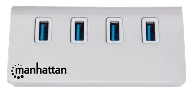 Manhattan USB-A 4-Port Hub, 4x USB-A Ports, 5 Gbps (USB 3.2 Gen1 aka USB 3.0) - aluminium, weiß, Ansicht 5
