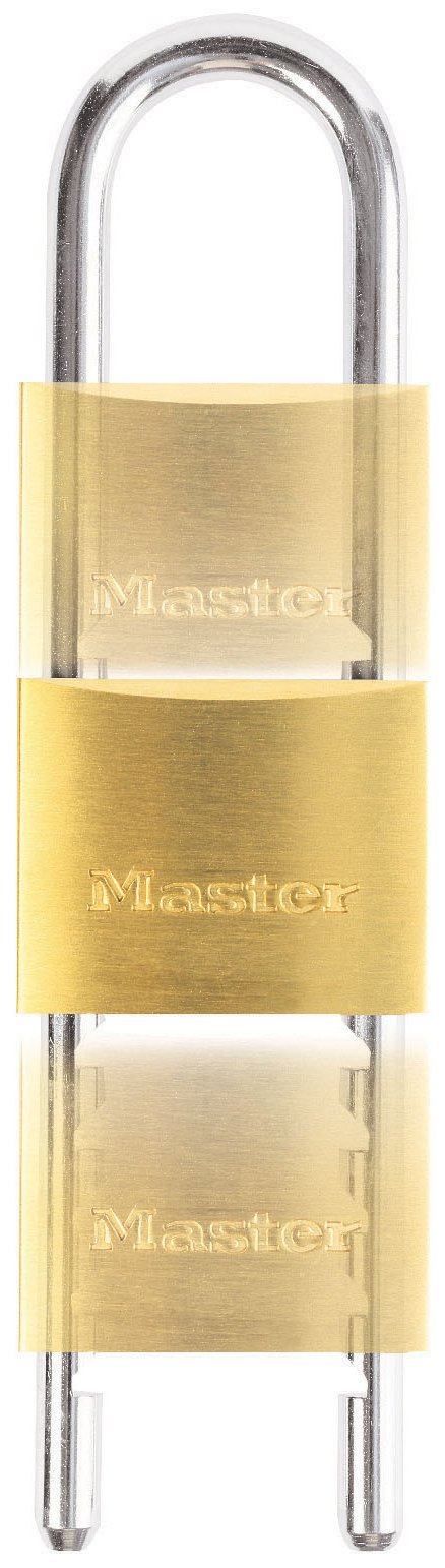 MasterLock 50 mm breites Vorhängeschloss mit Gehuse aus Massivmessing mit verstellbarem Bügel von 70 bis 155 mm