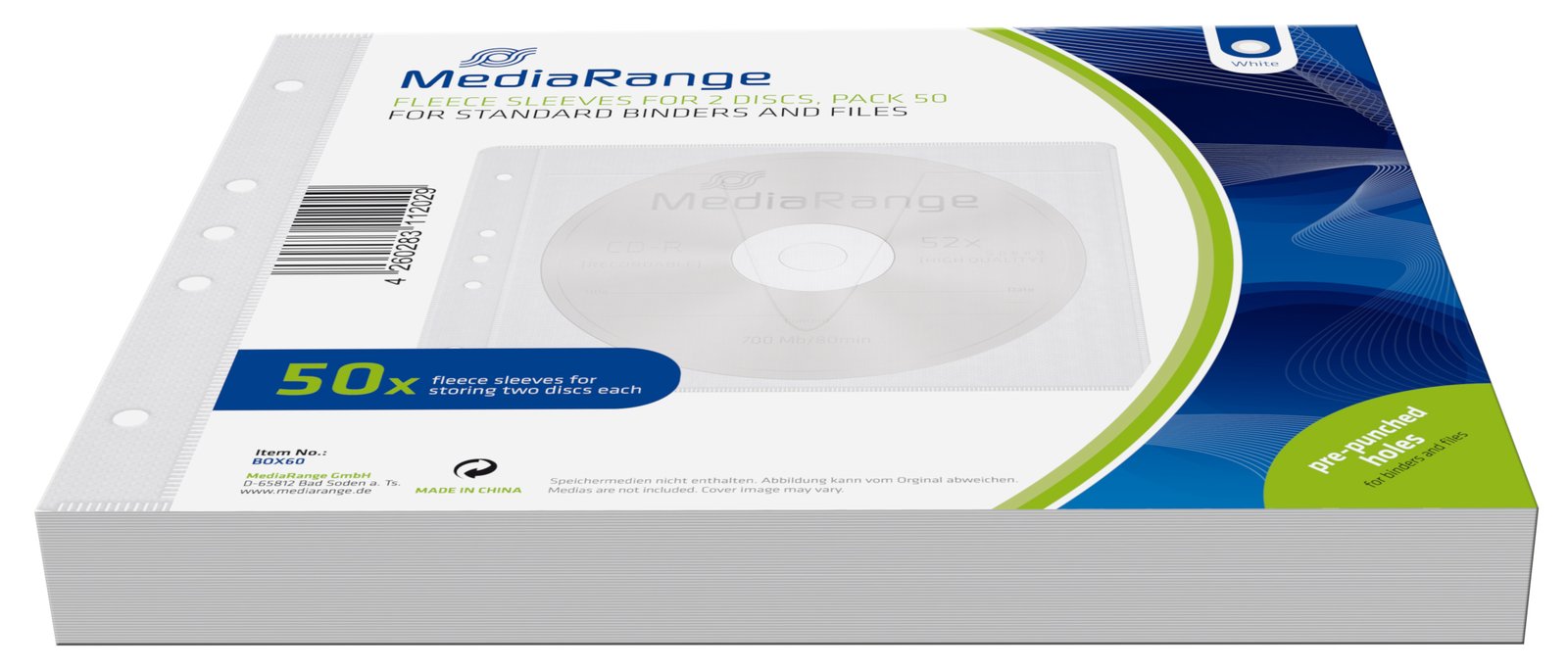 MEDIARANGE CD-/DVD-Hülle - Kapazität: 1 CD, 1 DVD - weiß (Packung mit 100)
