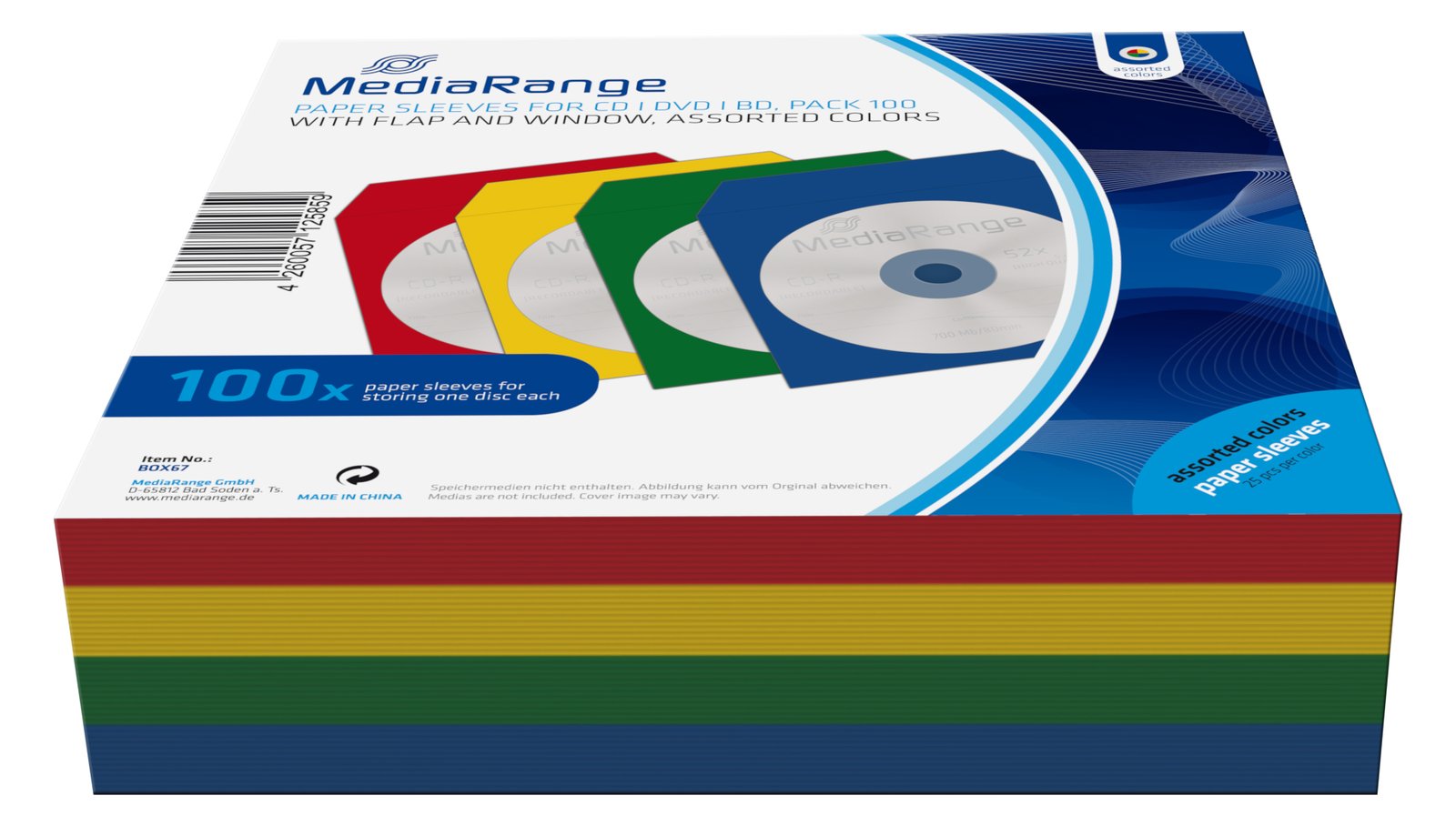 MEDIARANGE CD-paper color-pack - CD-Hülle - Kapazität: 1 CD (Packung mit 100)