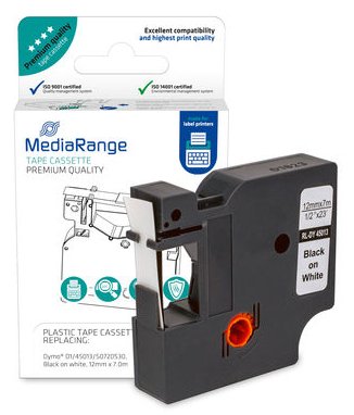 MEDIARANGE Laminated - permanenter Klebstoff - Schwarz auf Weiß - Rolle (1,2 cm x 7 m)