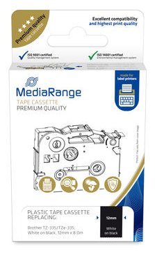 MEDIARANGE Laminiert - permanenter Klebstoff - Weiß auf Schwarz - Rolle (1,2 cm x 8 m)