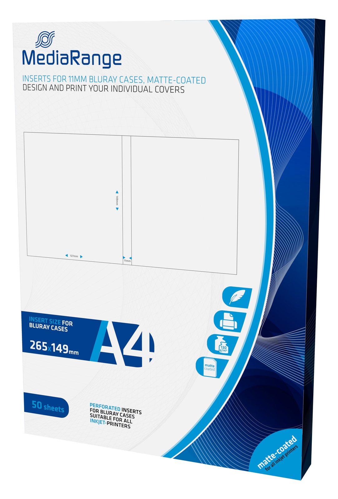 MEDIARANGE Mattes Weiß - 265 x 149 mm - 130 g/m² - 50 Blatt (50 Bogen x 1)