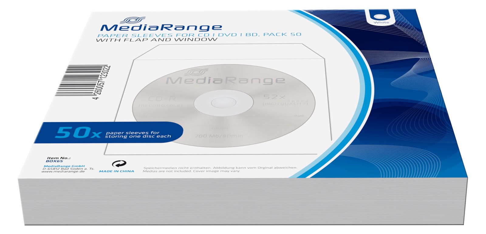 MEDIARANGE Retailpack 50 CD Paperbag with Flagwindow