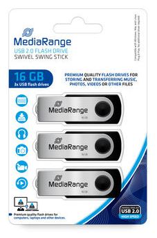 MEDIARANGE USB-Flash-Laufwerk - 16 GB - USB 2.0 - Grau, Schwarz (Packung mit 3) von LumaTech