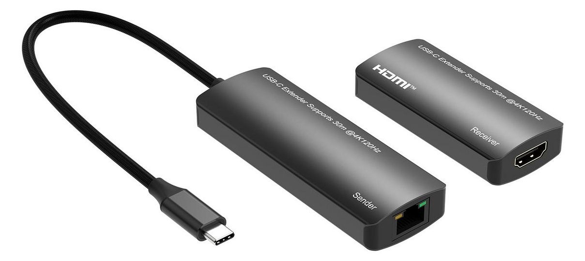 MicroConnect USB-C to HDMI Extender via ethernet 30m distance at - Ethernet - USB Typ C