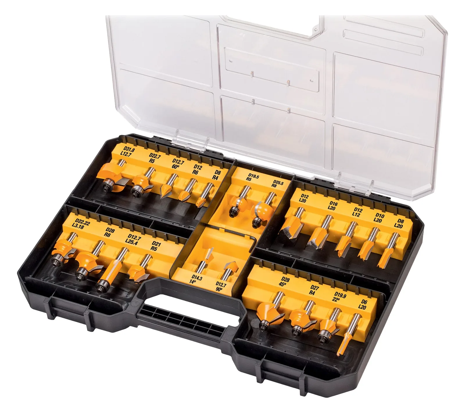 DeWalt DT90017 Fräser-Sortiment inkl. Koffer, 22-tlg., Ansicht 3