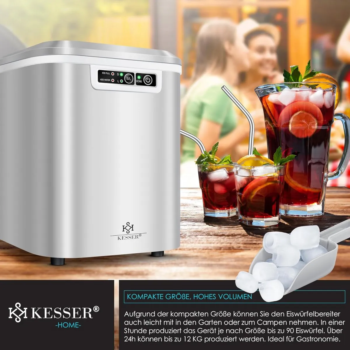 Eiswürfelmaschine Edelstahl | Ice Maker | 12 in 24h | Zubereitung in 7 min | 2,2 Liter Wassertank | 2 Eiswürfel-Größen | LED-Display | Selbstreinigungsfunktion mit Zubehör — Bild 5