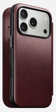Nomad Modern Leather Folio iPhone 17 Pro Burgundy Horween von LumaTech