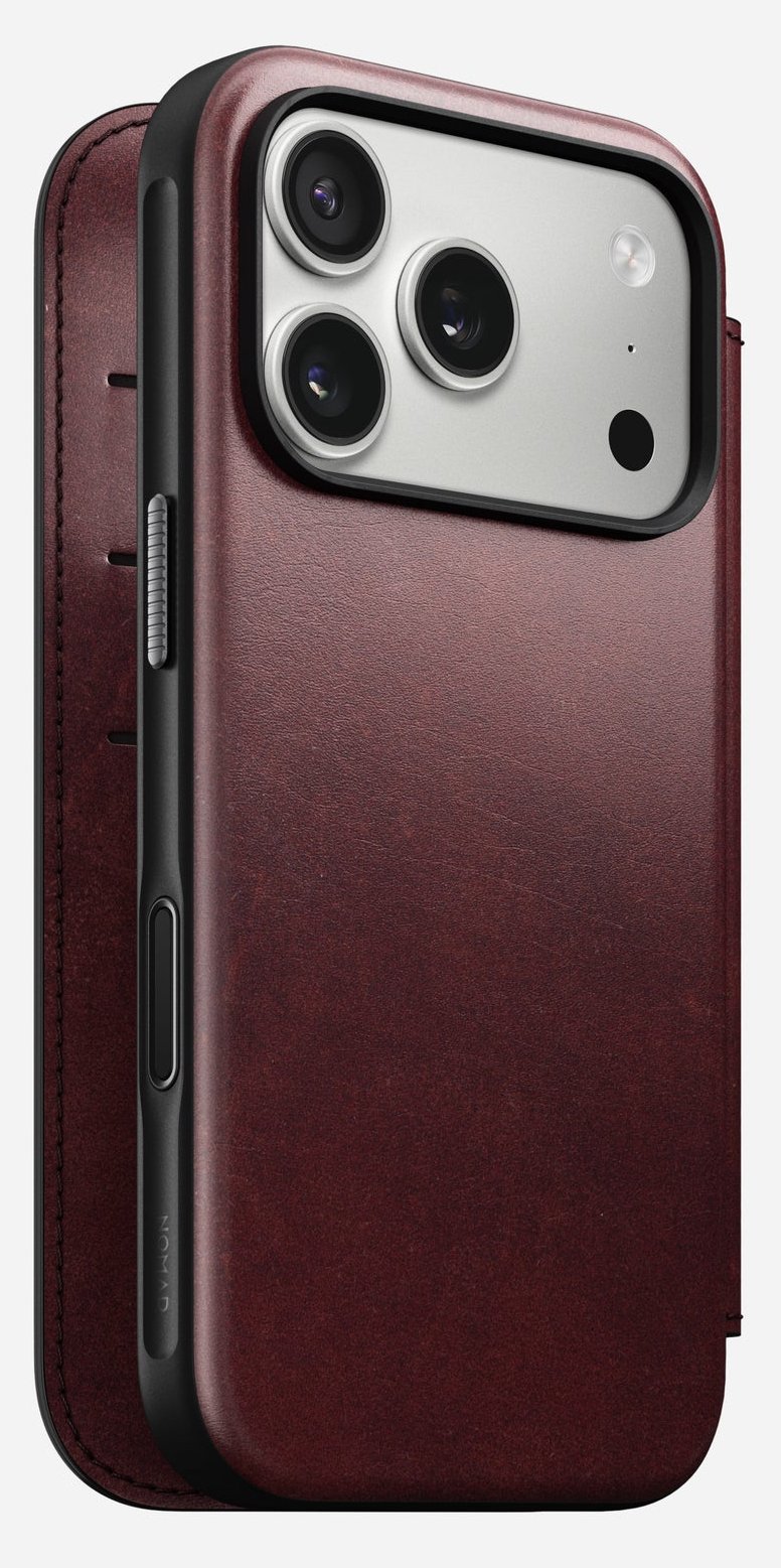 Nomad Modern Leather Folio iPhone 17 Pro Burgundy Horween