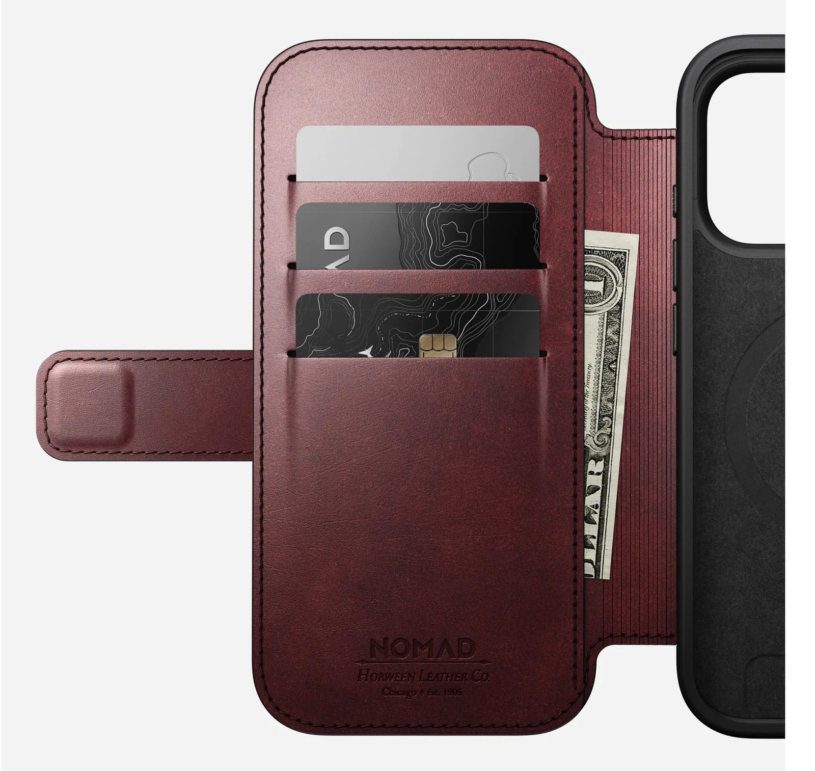 Nomad Modern Leather Folio iPhone 17 Pro Burgundy Horween, Ansicht 3