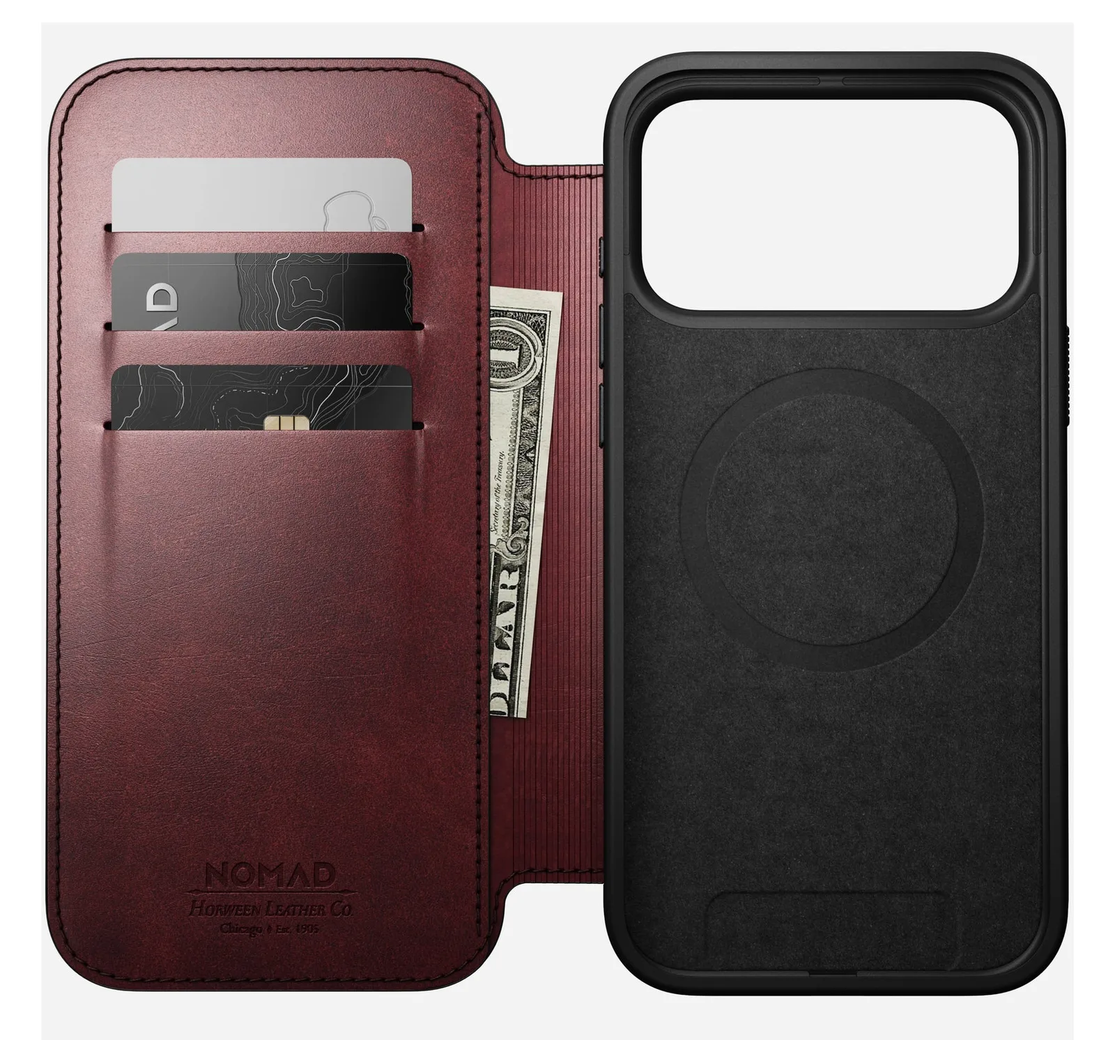 Nomad Modern Leather Folio iPhone 17 Pro Max Burgundy H., Ansicht 2