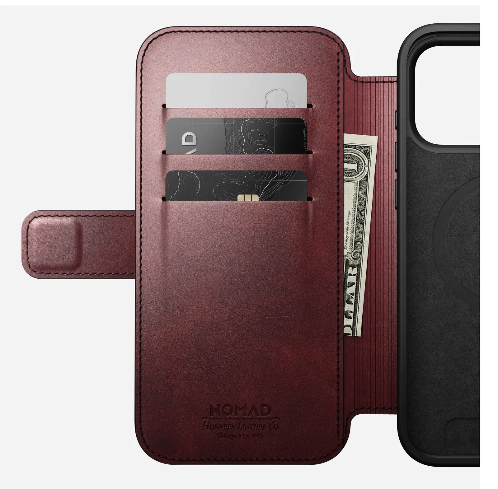 Nomad Modern Leather Folio iPhone 17 Pro Max Burgundy H., Ansicht 3