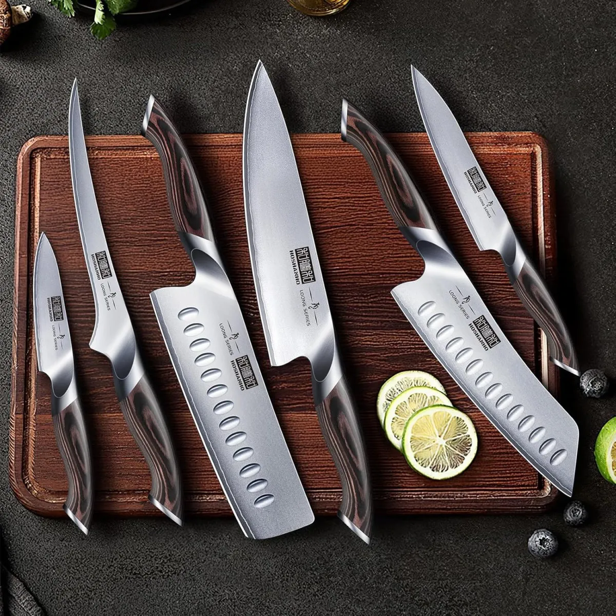 Messerblockset 7-teiliges, Professionelles Küchenmesser Set aus Japanischem Edelstahl mit Hohem Kohlenstoffgehalt, Ultrascharfes Kochmesserset mit Ergonomischen Griffen aus Pakkaholz — Bild 6