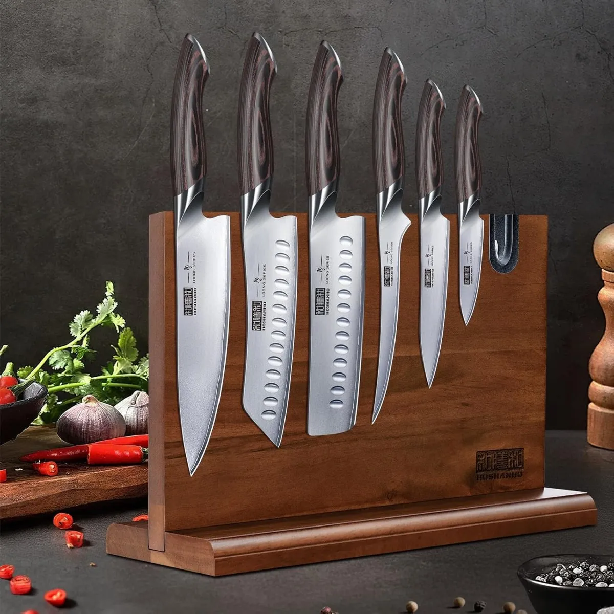 Messerblockset 7-teiliges, Professionelles Küchenmesser Set aus Japanischem Edelstahl mit Hohem Kohlenstoffgehalt, Ultrascharfes Kochmesserset mit Ergonomischen Griffen aus Pakkaholz — Bild 7
