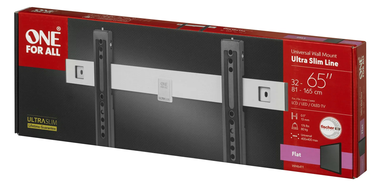 One for All WM 6411 - 81,3 cm (32) - 165,1 cm (65) - 80 kg - 200 x 200 mm - 400 x 400 mm - Schwarz - Silber, Ansicht 4