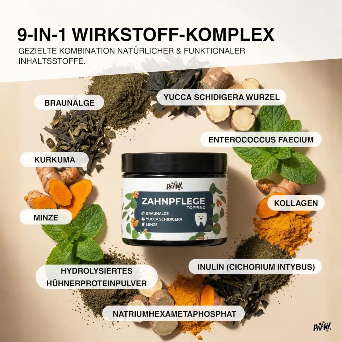 Dental Pulver für Hunde - 9-in-1 Wirkstoff-Komplex Made in Germany - Zahnsteinentferner & Anti-Mundgeruch Futtertopping - einfache Zahnpflege beim Hund - Zahnputzflocken für tägliche Reinigung — Bild 2