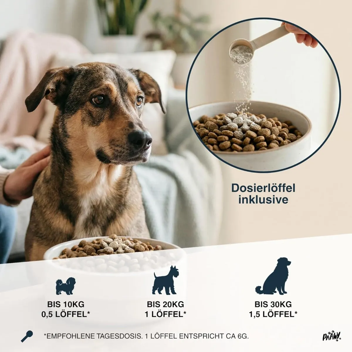 Dental Pulver für Hunde - 9-in-1 Wirkstoff-Komplex Made in Germany - Zahnsteinentferner & Anti-Mundgeruch Futtertopping - einfache Zahnpflege beim Hund - Zahnputzflocken für tägliche Reinigung — Bild 4