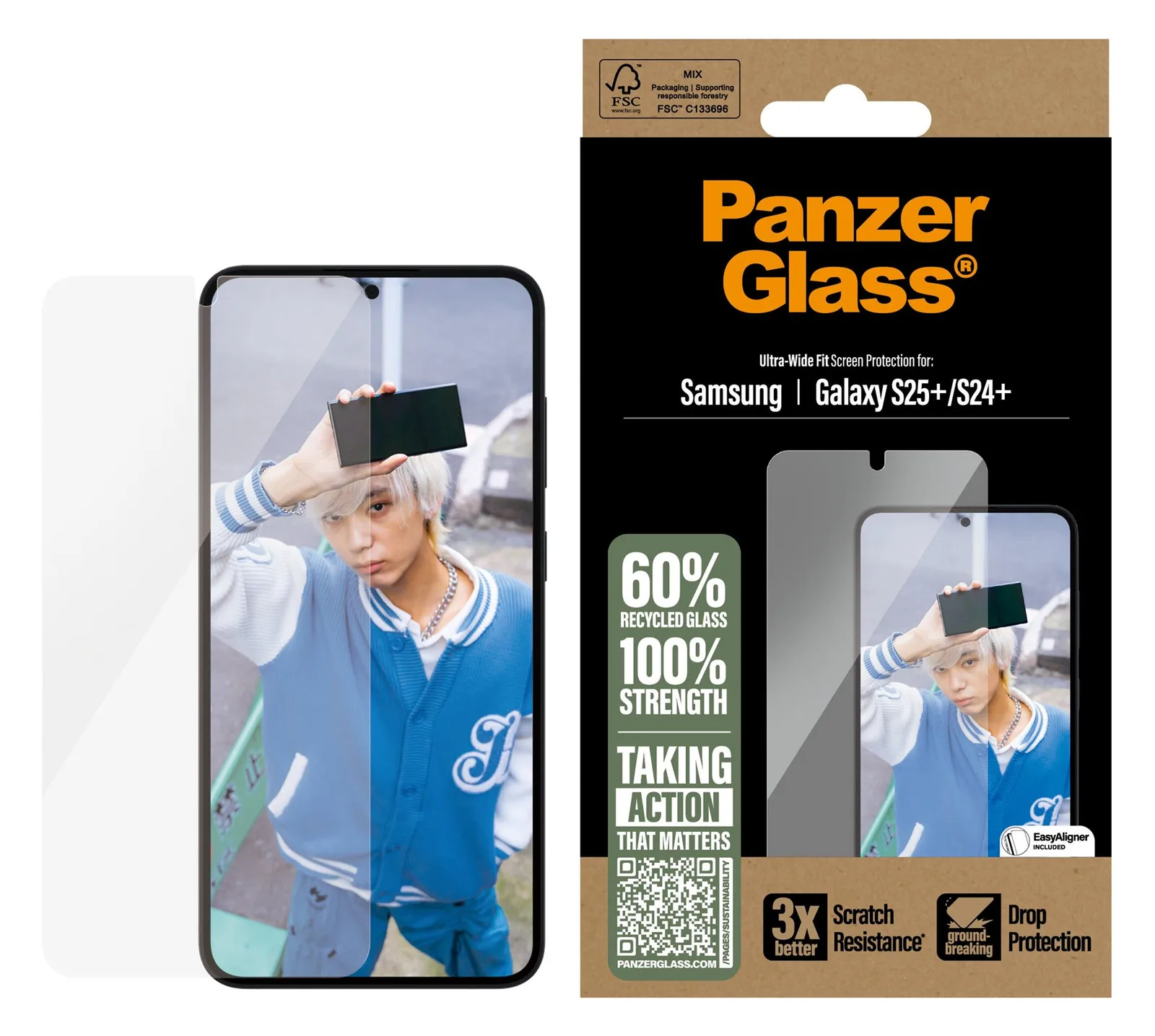 PanzerGlass Bildschirmschutz für Handy - ultrabreite Passform - für Samsung Galaxy S25+, Ansicht 3