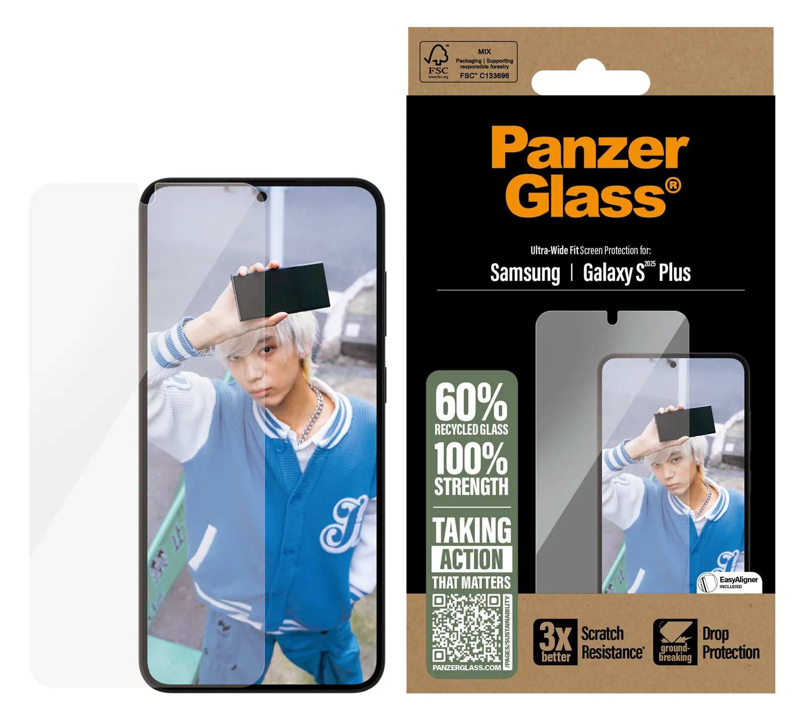 PanzerGlass Bildschirmschutz für Handy - ultrabreite Passform - für Samsung Galaxy S25+, Ansicht 4