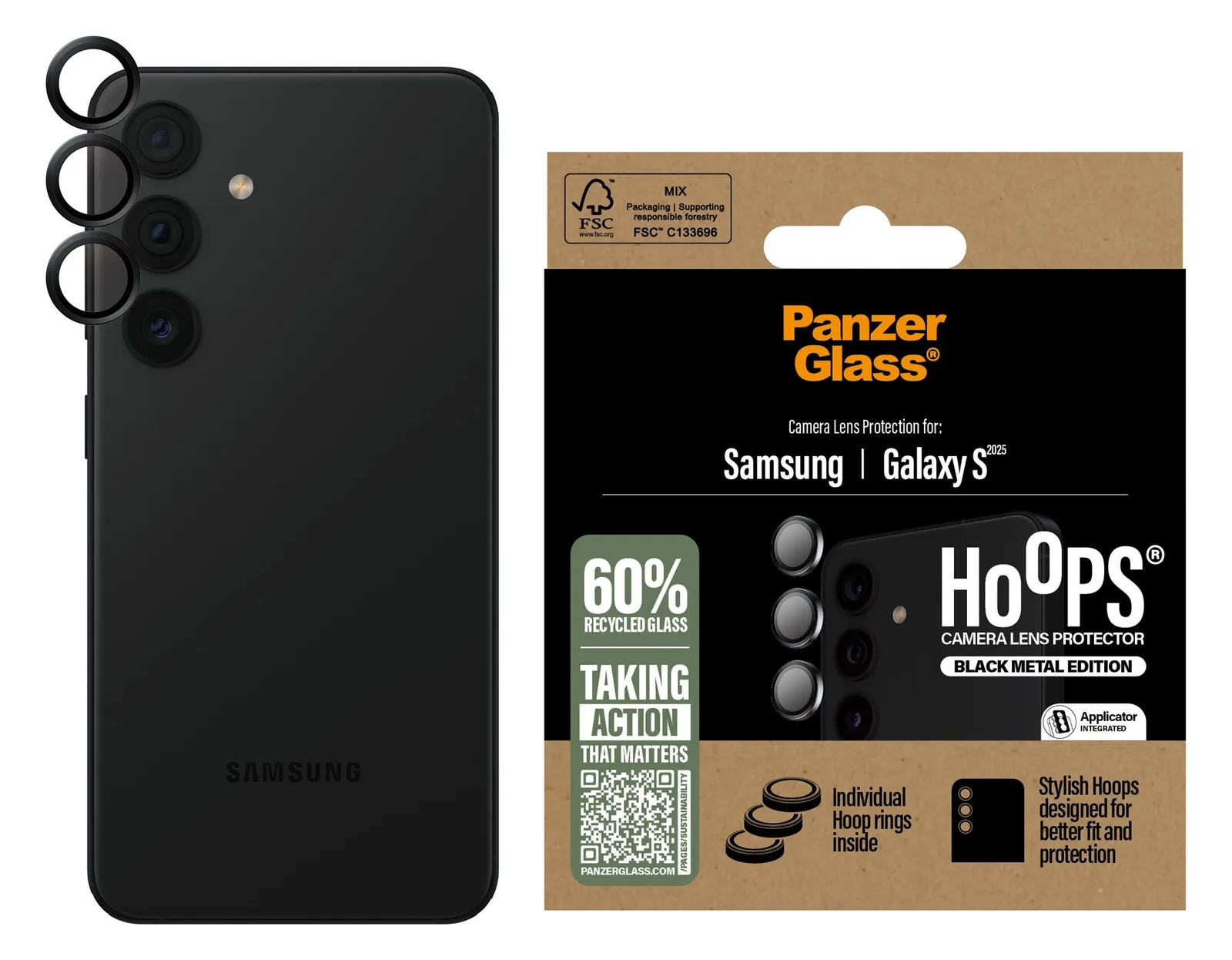 PanzerGlass Hoops - Objektivschutz für Handy - schwarz Gehärtetes Glas, Silikon 0,4 mm, Ansicht 2
