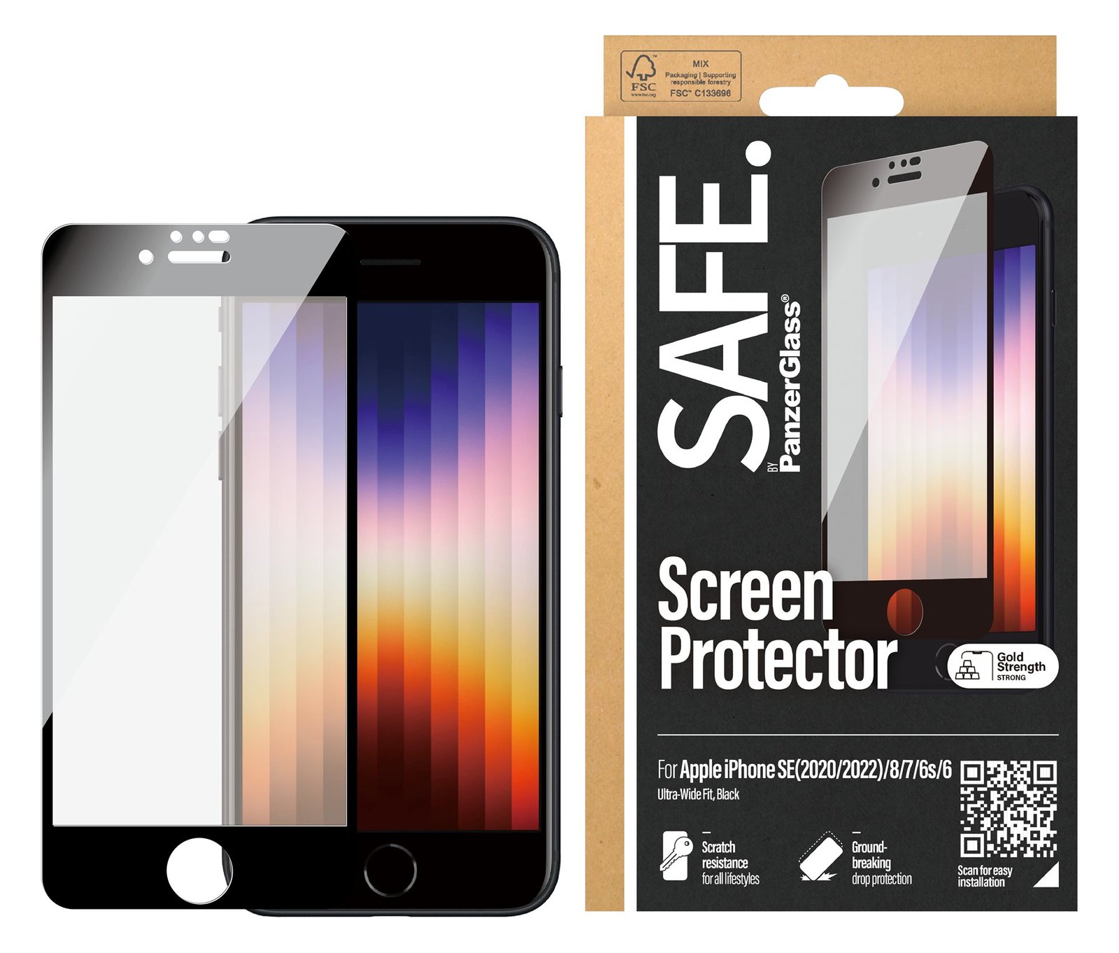 PanzerGlass SAFE. by PanzerGlass - Bildschirmschutz für Handy - Glas - Rahmenfarbe schwarz - für Apple iPhone 6