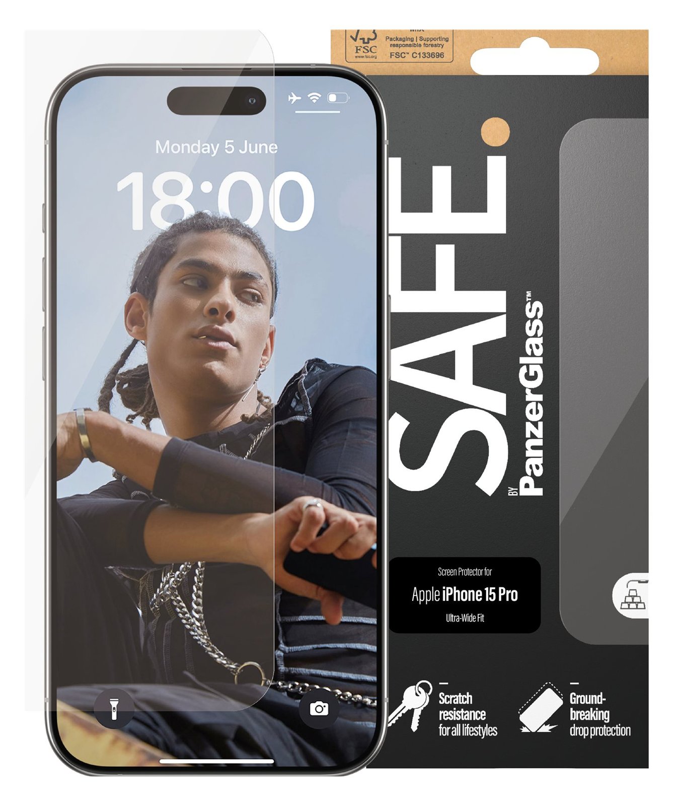PanzerGlass SAFE. Screen Protector iPhone 15 Pro Ultra-Wide Fit